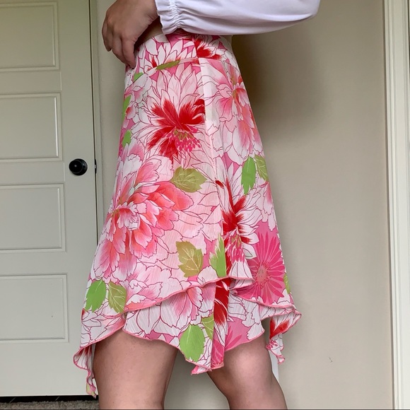 Y2K Pink Layered Floral Gauzy Midi Skirt - Picture 4 of 11